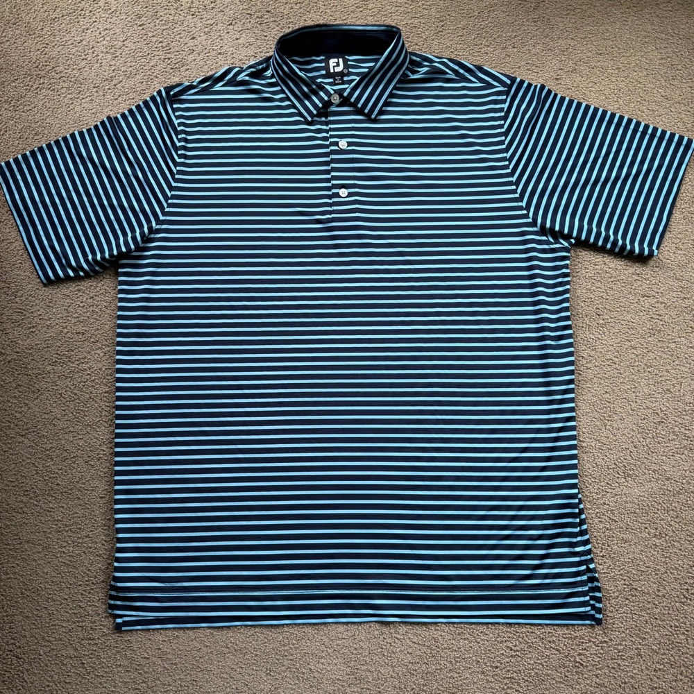 FootJoy Golf Polo Men's 2XL Blue Black Stripped Preformance